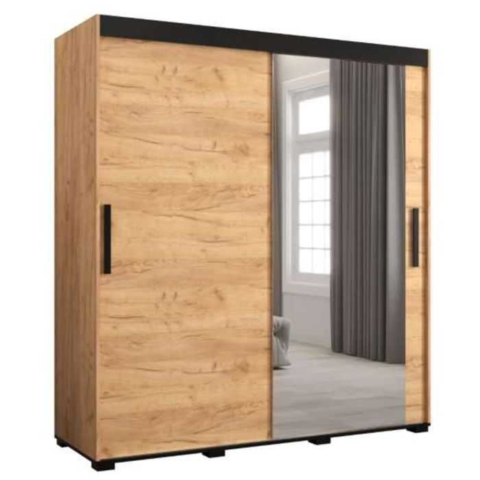 Marston ii Sliding 2 Door Mirror Wardrobe Golden with Black Top - 180cm Width