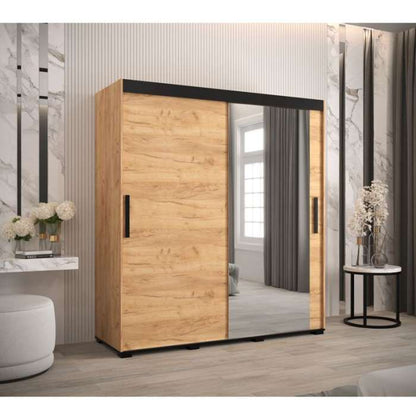 Marston ii Sliding 2 Door Mirror Wardrobe Golden with Black Top - 180cm Width