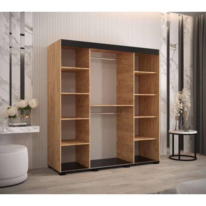 Marston ii Sliding 2 Door Mirror Wardrobe Golden with Black Top - 180cm Width