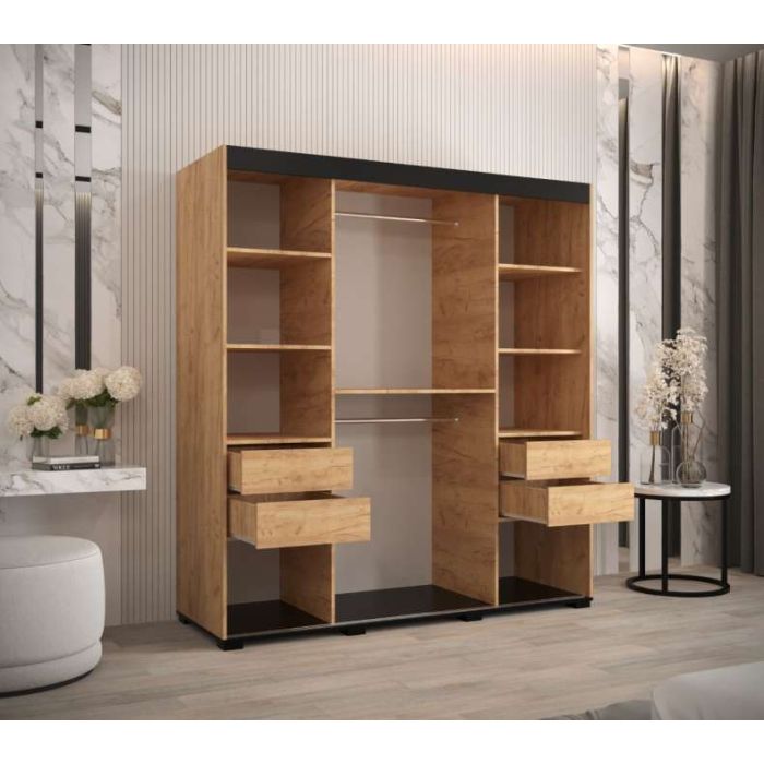 Marston ii Sliding 2 Door Mirror Wardrobe Golden with Black Top - 180cm Width