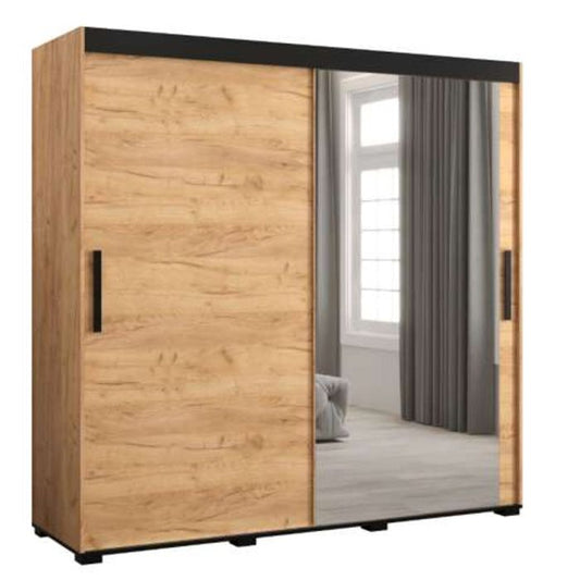 Marston ii Sliding 2 Door Mirror Wardrobe Golden with Black Top - 200cm Width