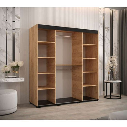 Marston Sliding 2 Door Single Mirror Wardrobe Golden with Black Top - 180cm Width