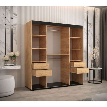 Marston Sliding 2 Door Single Mirror Wardrobe Golden with Black Top - 180cm Width