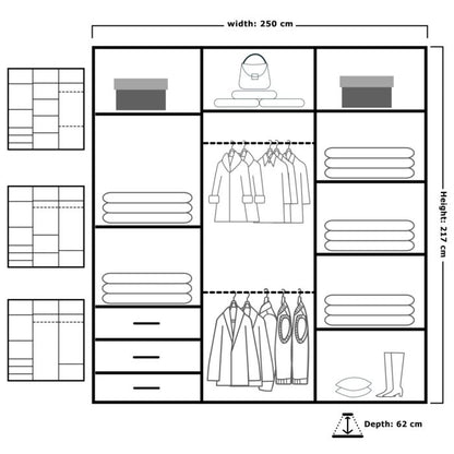FURCO Giovany Grey 250cm Mirrored 3 Door Sliding Wardrobe - Contemporary Luxury