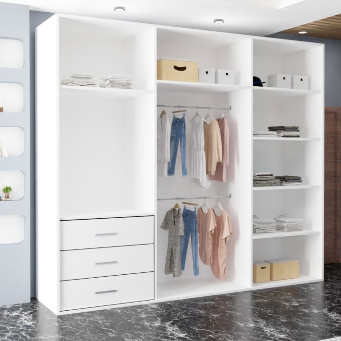 FURCO Giovany White 250cm Mirrored 3 Door Sliding Wardrobe - Bright and Spacious