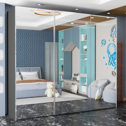 FURCO Giovany Grey 250cm Mirrored 3 Door Sliding Wardrobe - Contemporary Luxury
