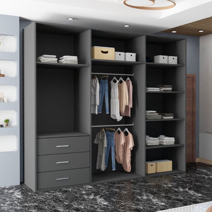 FURCO Giovany Grey 250cm Mirrored 3 Door Sliding Wardrobe - Contemporary Luxury