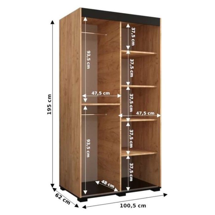 Marston Sliding 2 Door Mirror Strip Design Wardrobe Golden with Black Top - 100cm Width