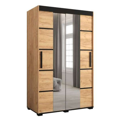 Marston Sliding 2 Door Mirror Strip Design Wardrobe Golden with Black Top - 120cm Width