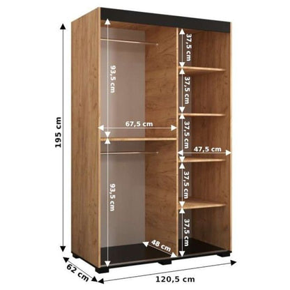 Marston Sliding 2 Door Mirror Strip Design Wardrobe Golden with Black Top - 120cm Width