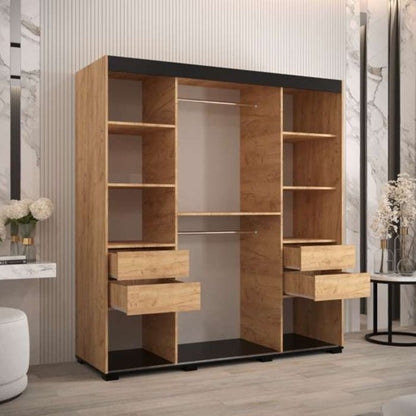 Marston Sliding 2 Door Mirror Strip Design Wardrobe Golden with Black Top - 180cm Width