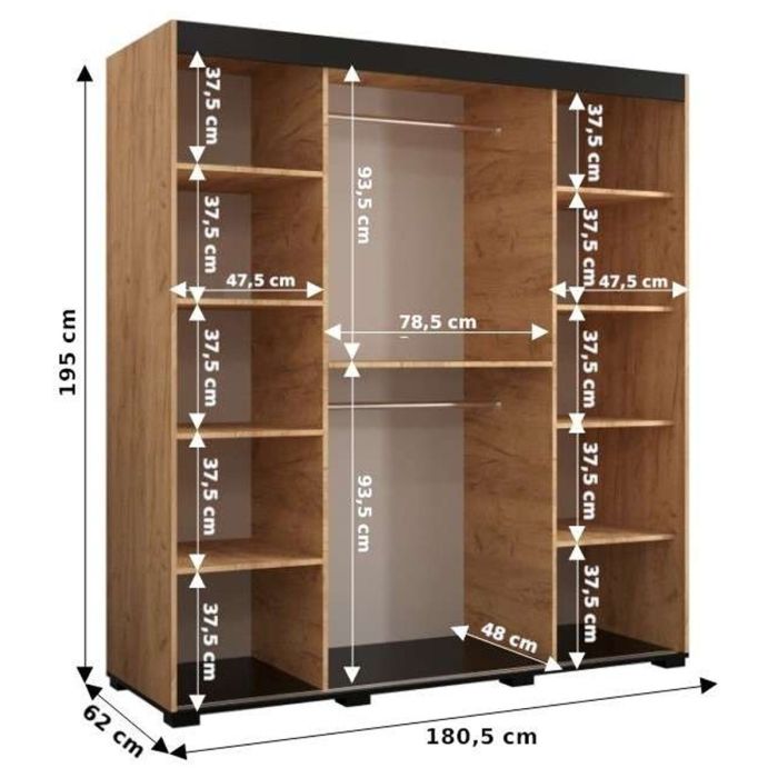 Marston Sliding 2 Door Mirror Strip Design Wardrobe Golden with Black Top - 180cm Width