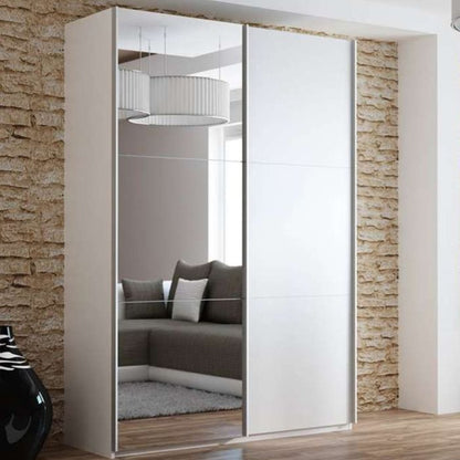 Boris Mirror Sliding 2 Door 150cm Wardrobe - White