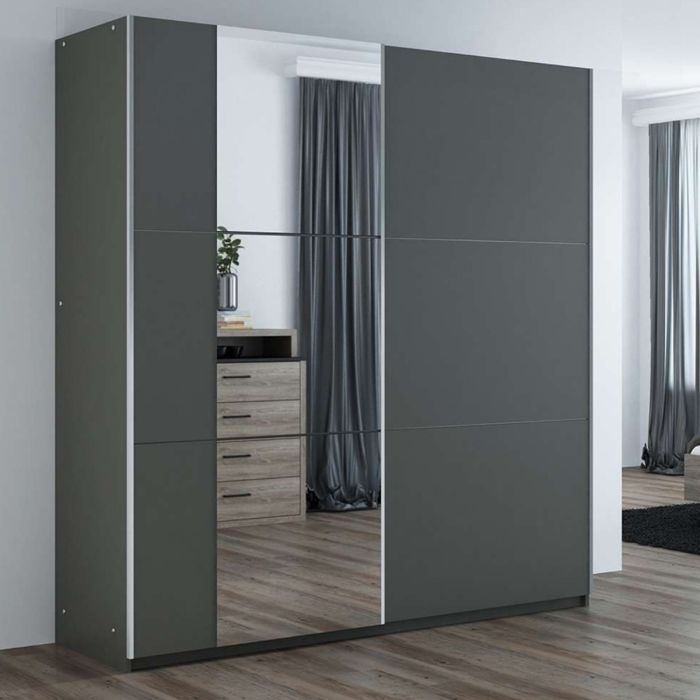 Oldham Sliding Mirror 2 Door 200cm Wardrobe - Grey