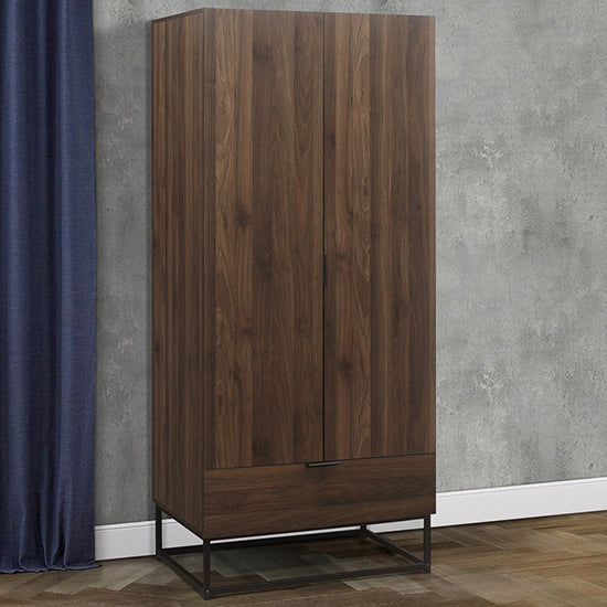 Houston Wooden Wardrobe With 2 Doors And 1 Drawer In Walnut