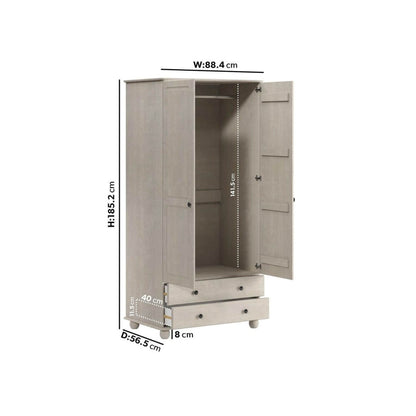 White Wash Pine 3 Door Triple Wardrobe with Drawers - Hampton