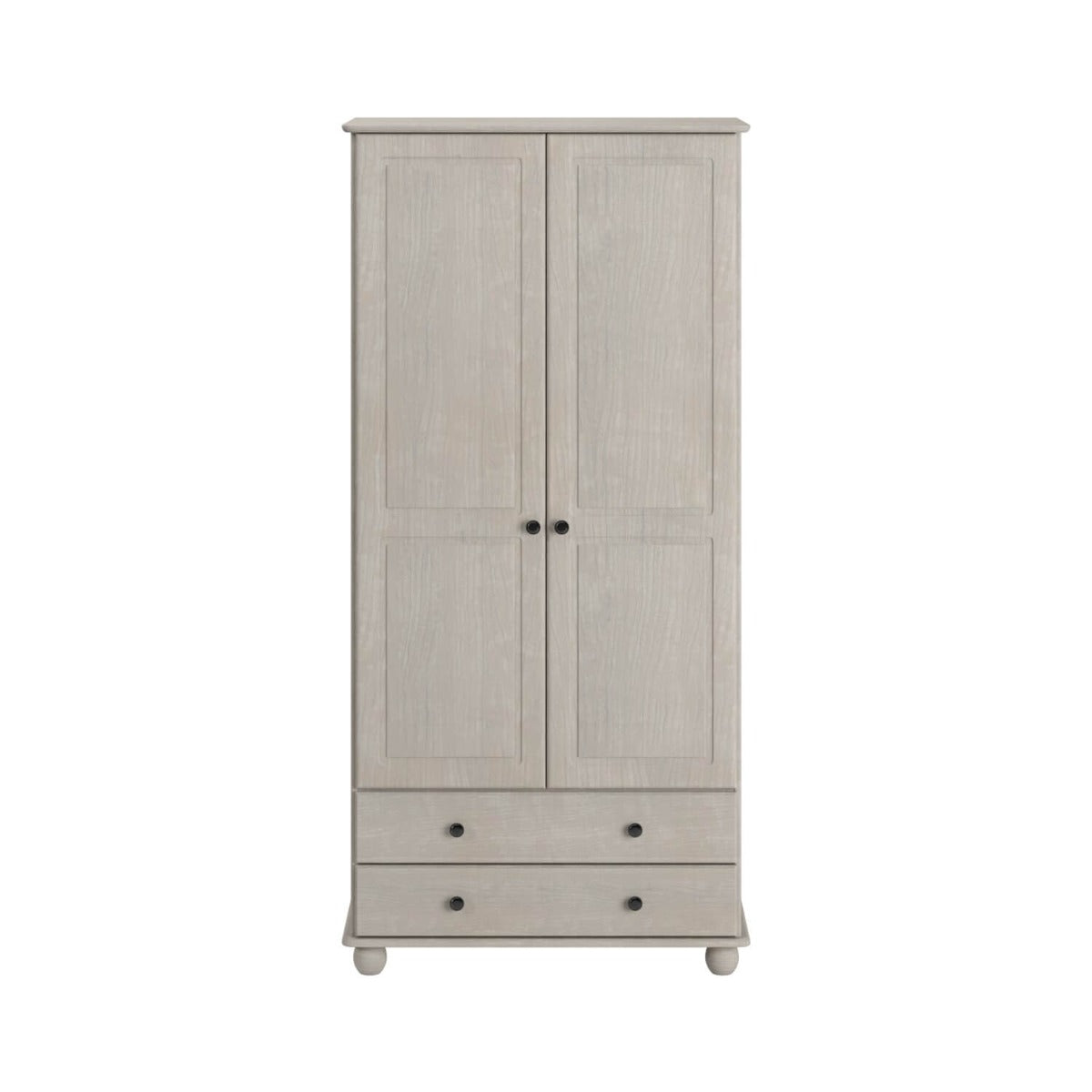 White Wash Pine 2 Door Double Wardrobe with Drawers - Hampton