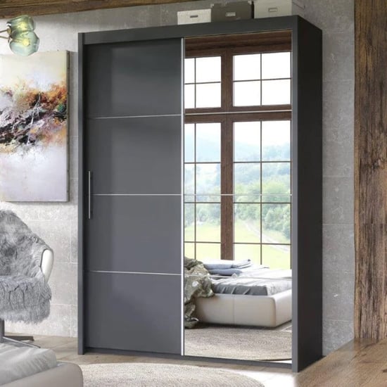 Idaho Mirrored Wardrobe With Sliding 2 Doors In Graphite
