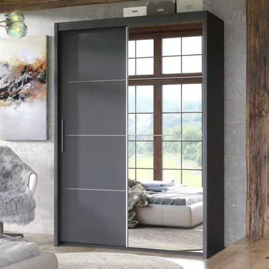 Idaho Mirrored Wardrobe With Sliding 2 Doors In Graphite