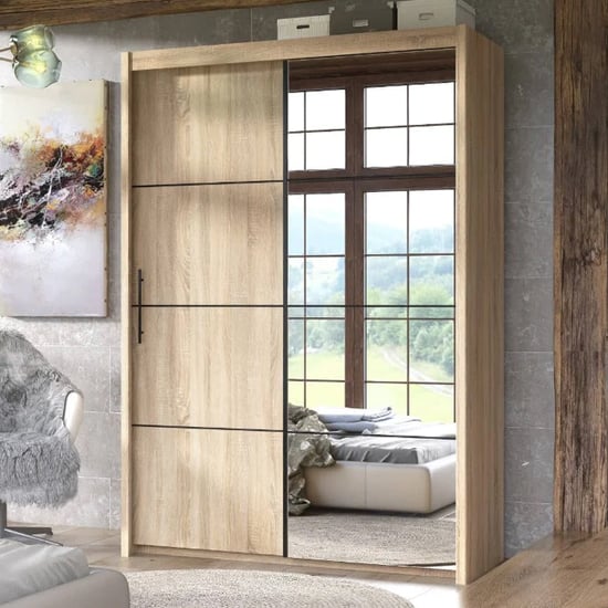 Idaho Mirrored Wardrobe With Sliding 2 Doors In Sonoma Oak