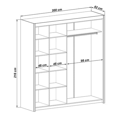 Idaho Wooden Wardrobe With Sliding 2 Doors In Graphite