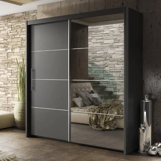 Idaho Wooden Wardrobe With Sliding 2 Doors In Graphite
