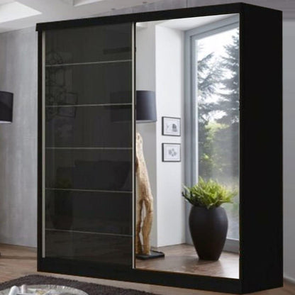 FURCO | Infinite | Black High Gloss Sliding 2 Door Wardrobe | 150/180 cm | Sophisticated & Luxurious