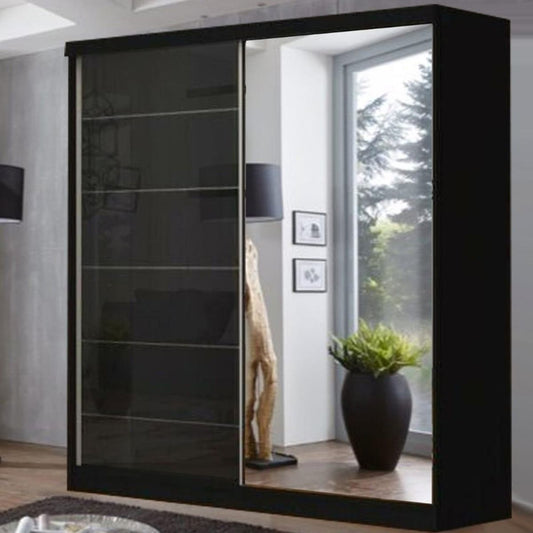 FURCO | Infinite | Black High Gloss Sliding 2 Door Wardrobe | 150/180 cm | Sophisticated & Luxurious