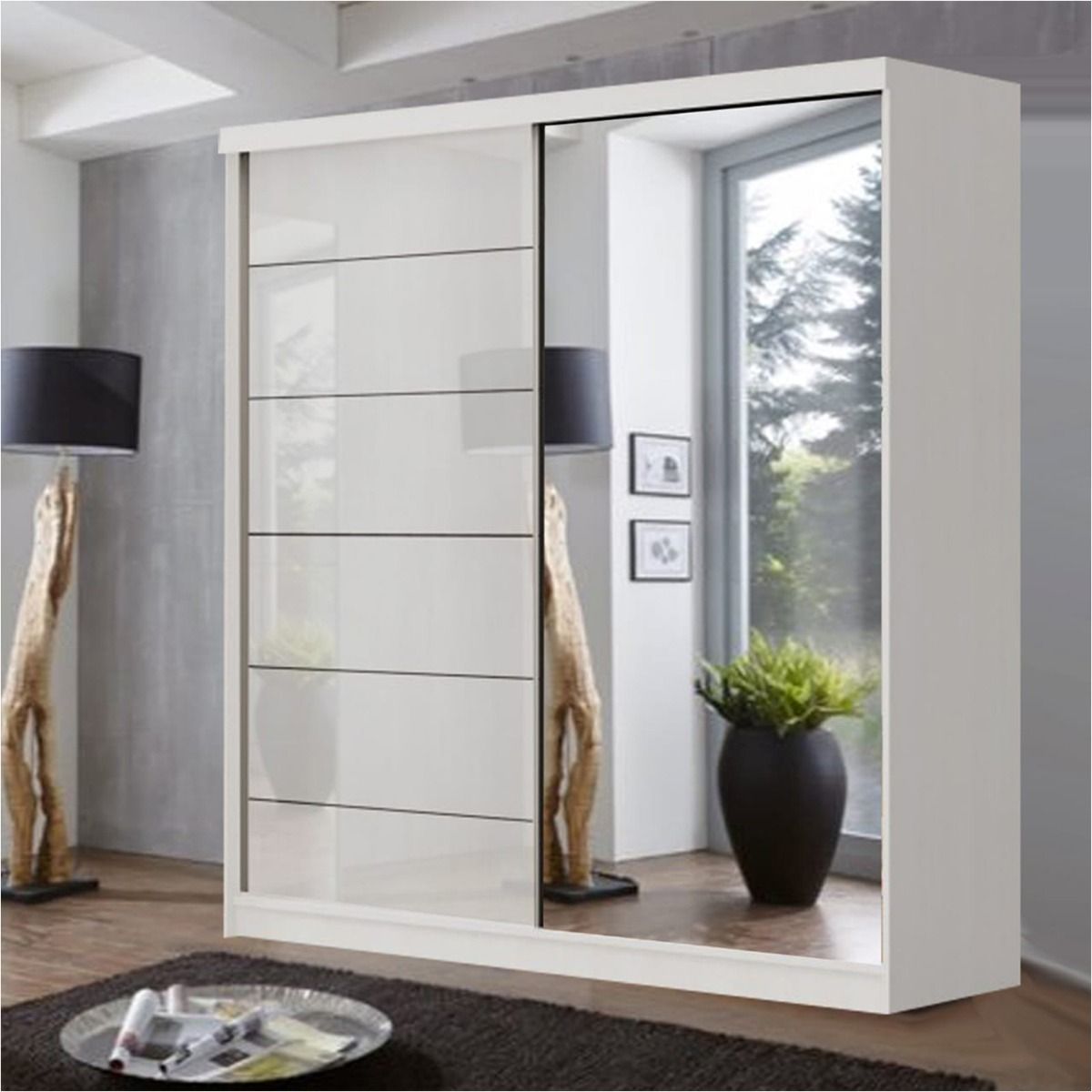 FURCO | Infinite | White High Gloss Sliding 2 Door Wardrobe | 150/180 cm | Crisp & Contemporary Elegance