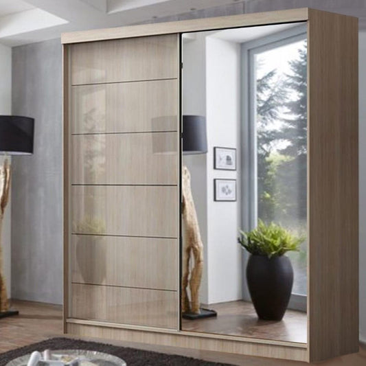 FURCO | Infinite | Oak High Gloss Sliding 2 Door Wardrobe | 150/180 cm | Classic & Durable