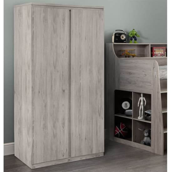 Jadiel Wooden Wardrobe In Grey Oak With 2 Doors