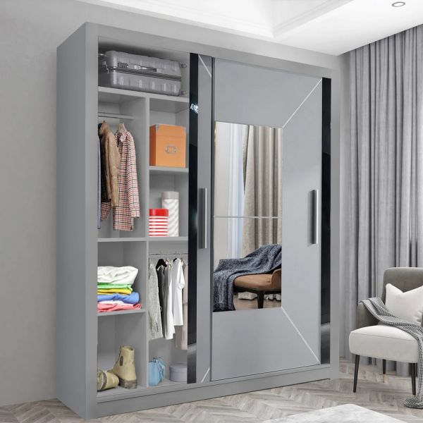 FURCO | Massapequa 2 Door Sliding Wardrobe | Elegant Grey | Versatile & Contemporary Style