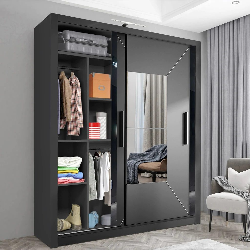 FURCO | Massapequa 2 Door Sliding Wardrobe | Classic Black | Modern & Space-Efficient Design