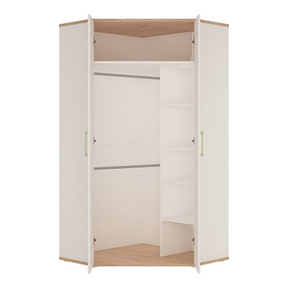 Kaas Wooden Corner Wardrobe In White High Gloss And Oak