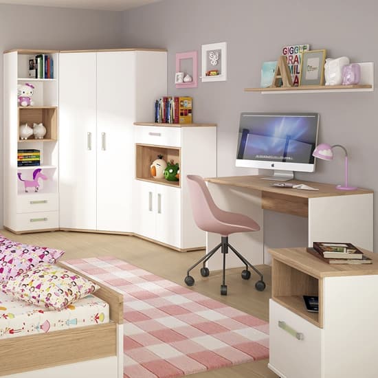 Kaas Wooden Corner Wardrobe In White High Gloss And Oak