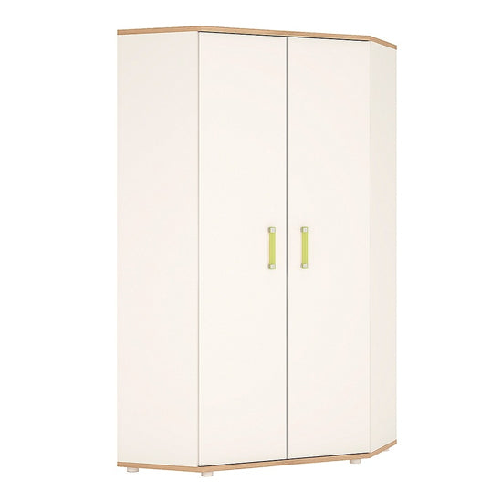 Kaas Wooden Corner Wardrobe In White High Gloss And Oak