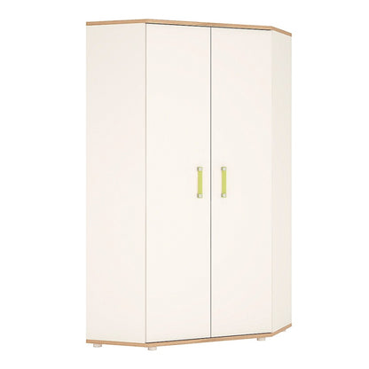 Kaas Wooden Corner Wardrobe In White High Gloss And Oak