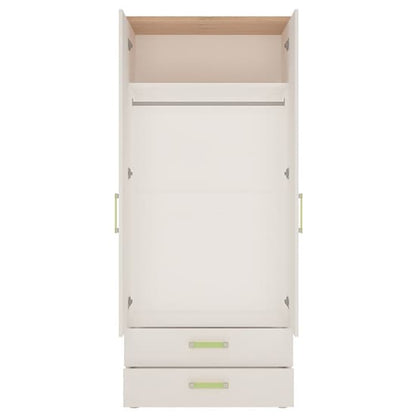 Kaas Wooden Wardrobe In White High Gloss And Oak