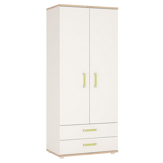 Kaas Wooden Wardrobe In White High Gloss And Oak