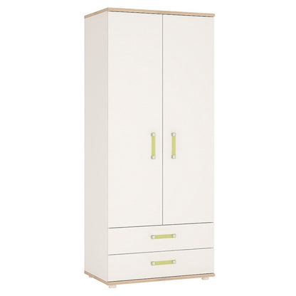 Kaas Wooden Wardrobe In White High Gloss And Oak