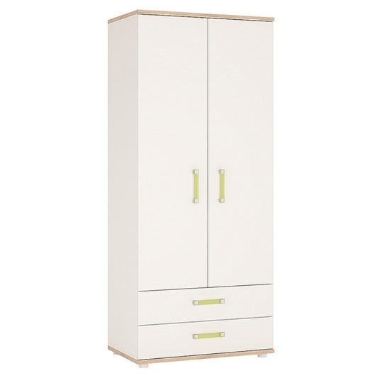 Kaas Wooden Wardrobe In White High Gloss And Oak