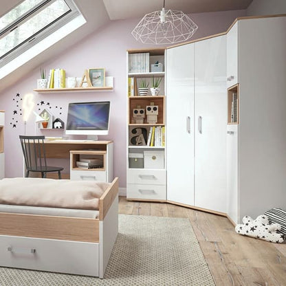 Kast Wooden Corner Wardrobe In White High Gloss And Oak