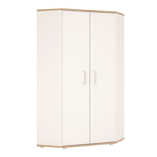 Kast Wooden Corner Wardrobe In White High Gloss And Oak