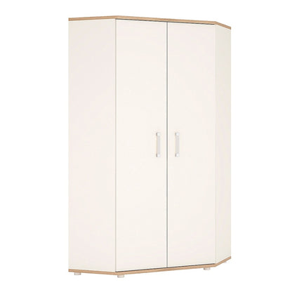 Kast Wooden Corner Wardrobe In White High Gloss And Oak