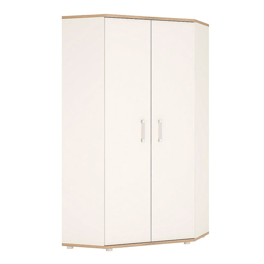 Kast Wooden Corner Wardrobe In White High Gloss And Oak