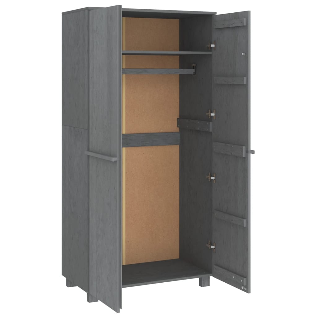 Kathy Solid Pinewood Wardrobe With 2 Doors In Dark Grey