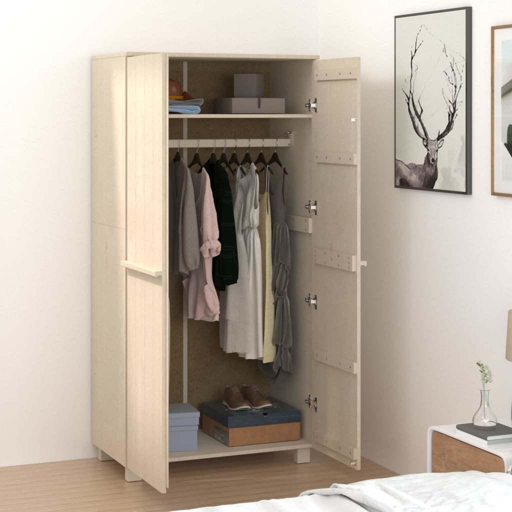 Kathy Solid Pinewood Wardrobe With 2 Doors In Honey Brown