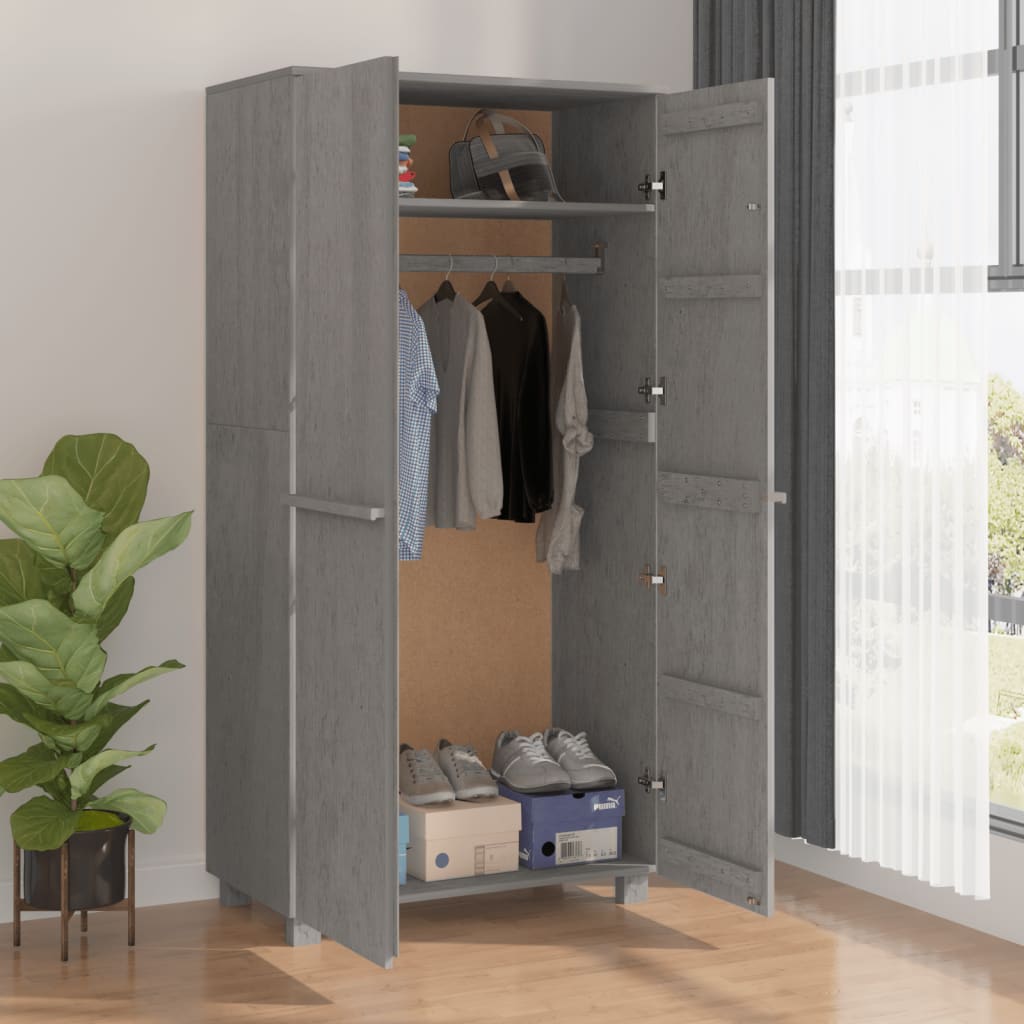 Kathy Solid Pinewood Wardrobe With 2 Doors In Light Grey