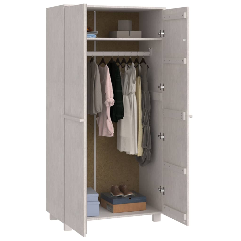 Kathy Solid Pinewood Wardrobe With 2 Doors In White