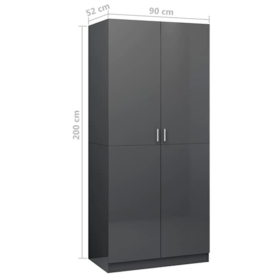 Kaylor High Gloss Wardrobe With 2 Doors In Grey